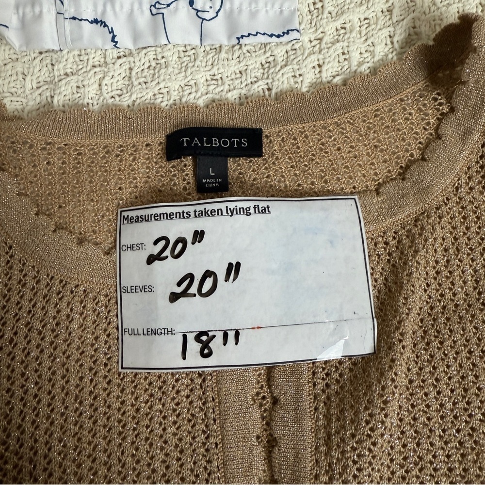 Talbots Open Stitch Scallop Gold Shrug Size Large - Picture 11 of 11